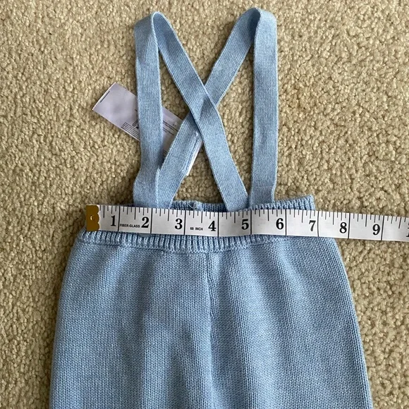 Baby blue boy knit suspender pants size 6-9 months